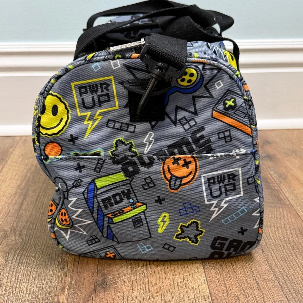 iscream Gamer Duffel Bag Kids Gray Video Game Print Overnight Sports Duffle